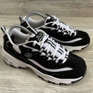 Skechers Womens D'Lites 11930EW Glitter Air cooled Sneakers Black White Size 9.5